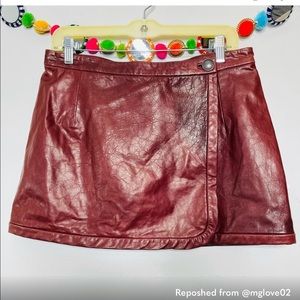 ALC dark red leather wrap mini skirt